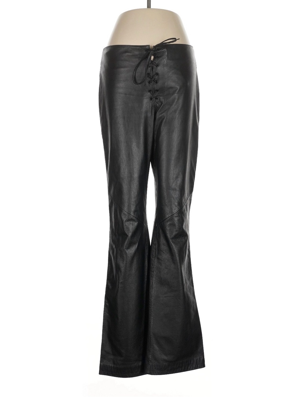 Vintage Y2K Ralph Lauren Black Leather Pants Flare Lace Up Corset Mid Rise 6 32” - Picture 8 of 13
